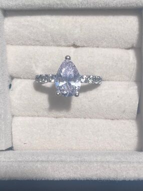 Milor Italy Sterling Silver 2 caret pear cubic zirconia ring with small round cz